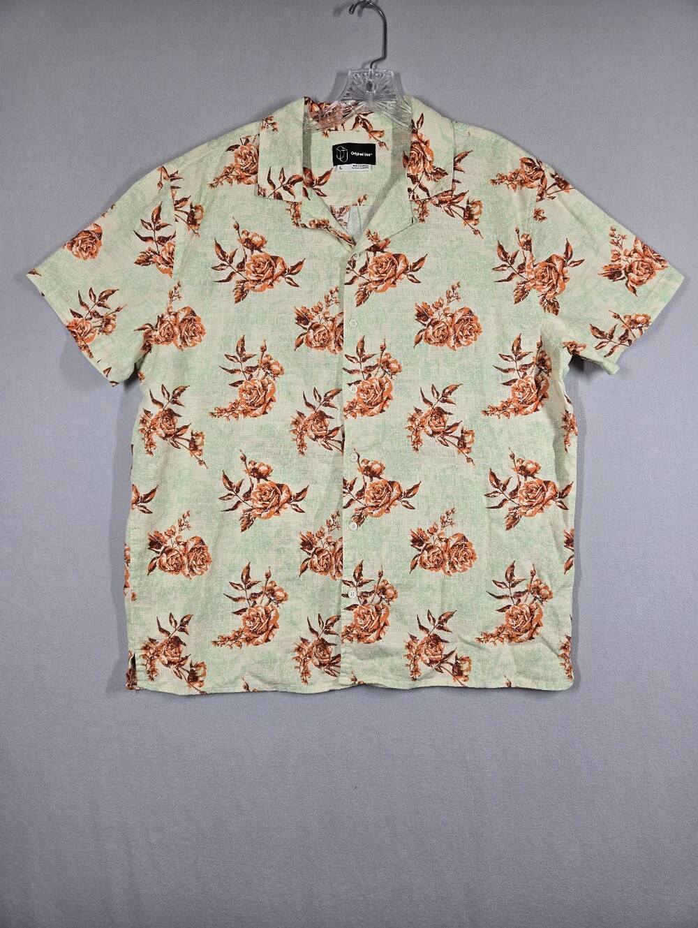 Original Use Men's Large Linen Cotton Blend Shirt Floral Rose Print
